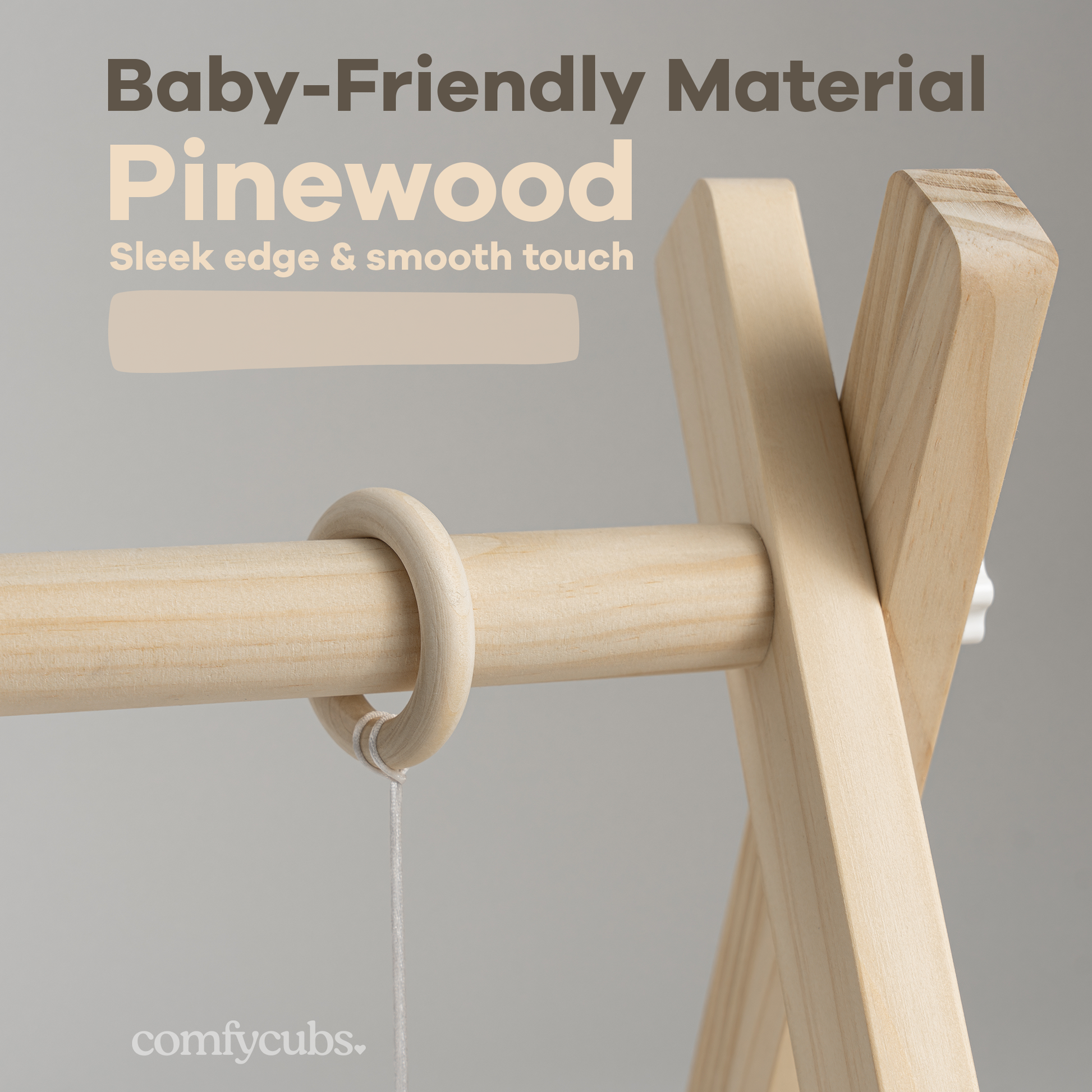Foldable Baby Play Gym with 5 Hanging Toys - Natural Wood - Comfy Cubs - Glee Garden