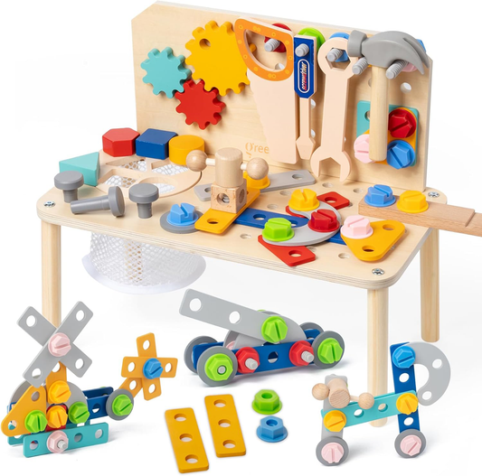 Wooden Kids Tool Bench Play Set - STEM & Montessori Toy - Ages 3+