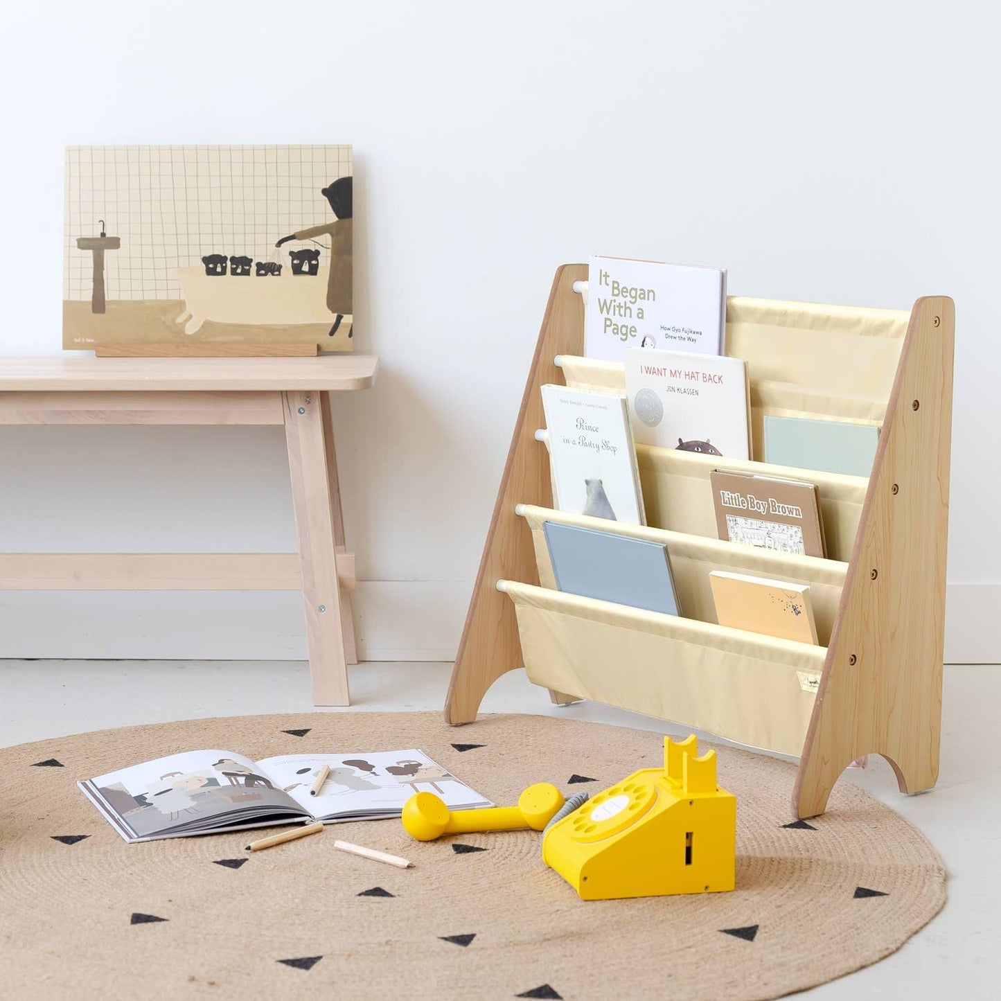 3 Sprouts - Recycled Fabric Kids Book Rack - Solid Colours: Cream - 3 Sprouts - Glee Garden
