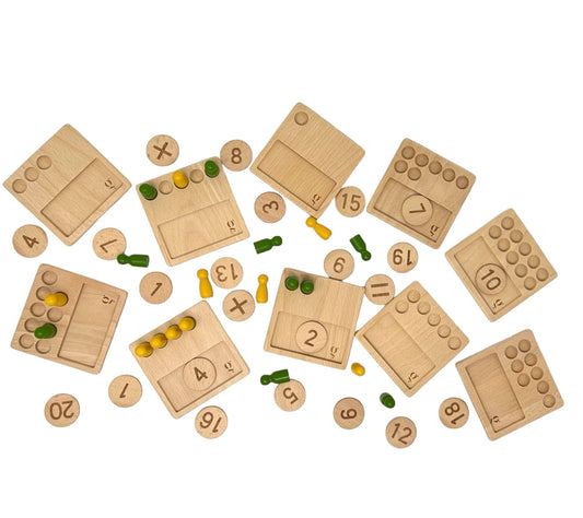 Wooden Math Counting Game - Ten-Frame Peg Doll Puzzle - Ages 3+