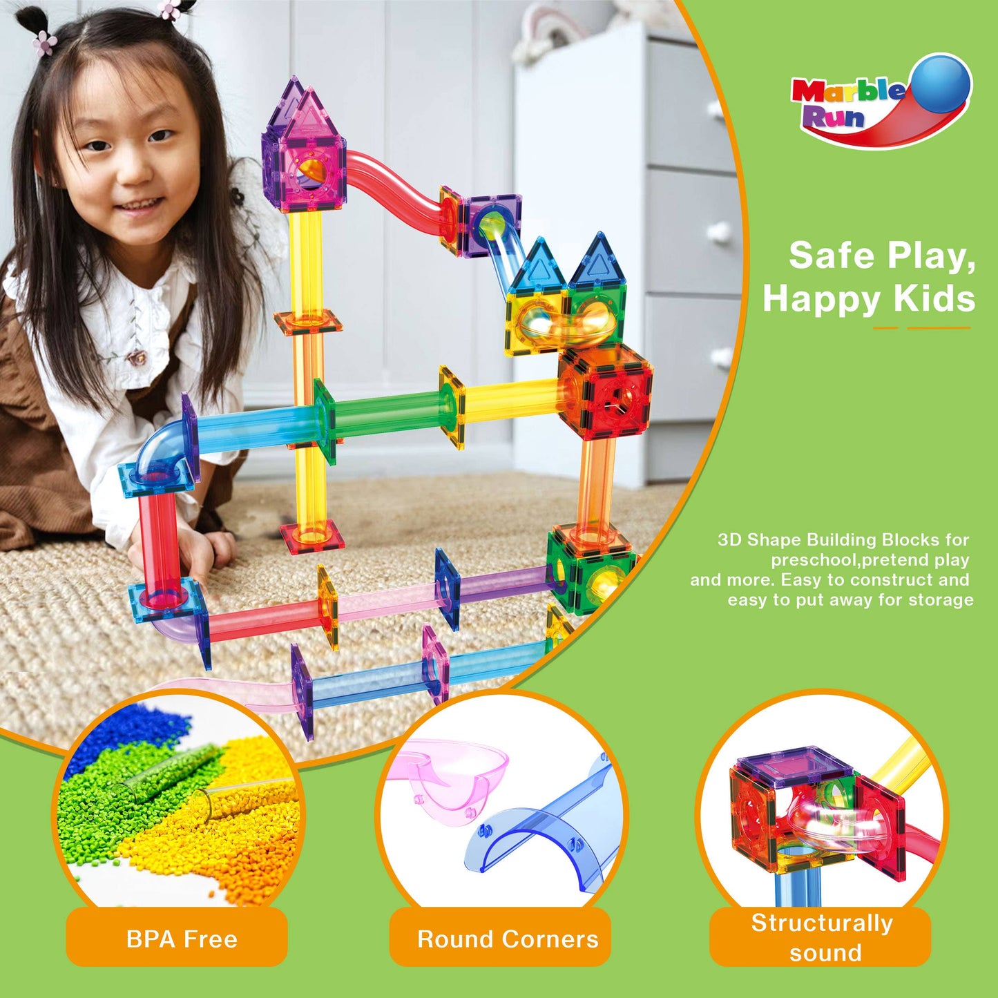 PicassoTiles - PicassoTiles Magnetic Marble Run Set: 70-Piece Set