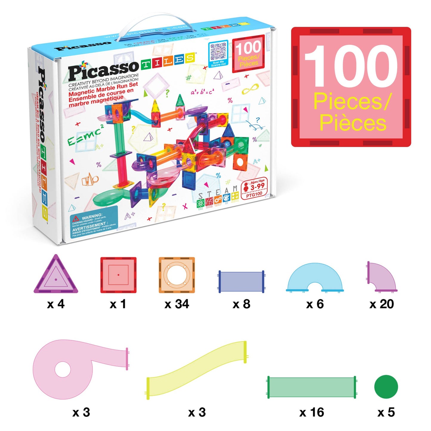 PicassoTiles - PicassoTiles Magnetic Marble Run Set: 70-Piece Set