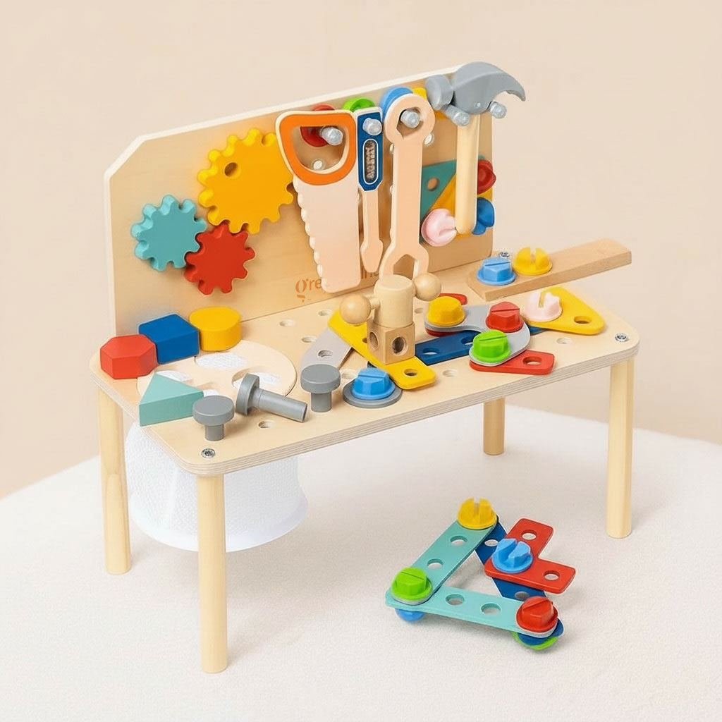 Wooden Kids Tool Bench Play Set - STEM & Montessori Toy - Ages 3+
