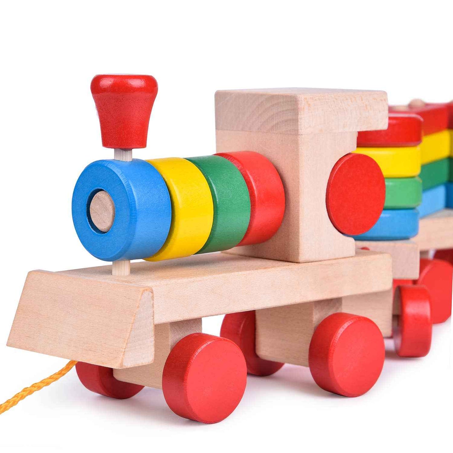 Wooden Train Shape Sorter and Stacking Toy 25 Pcs 15.5 Inch
