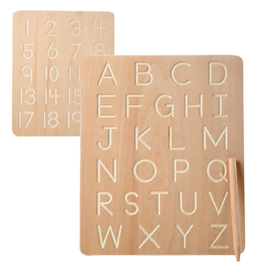 Montessori Wooden Alphabet & Number Tracing Board with Pen - Ages 3+