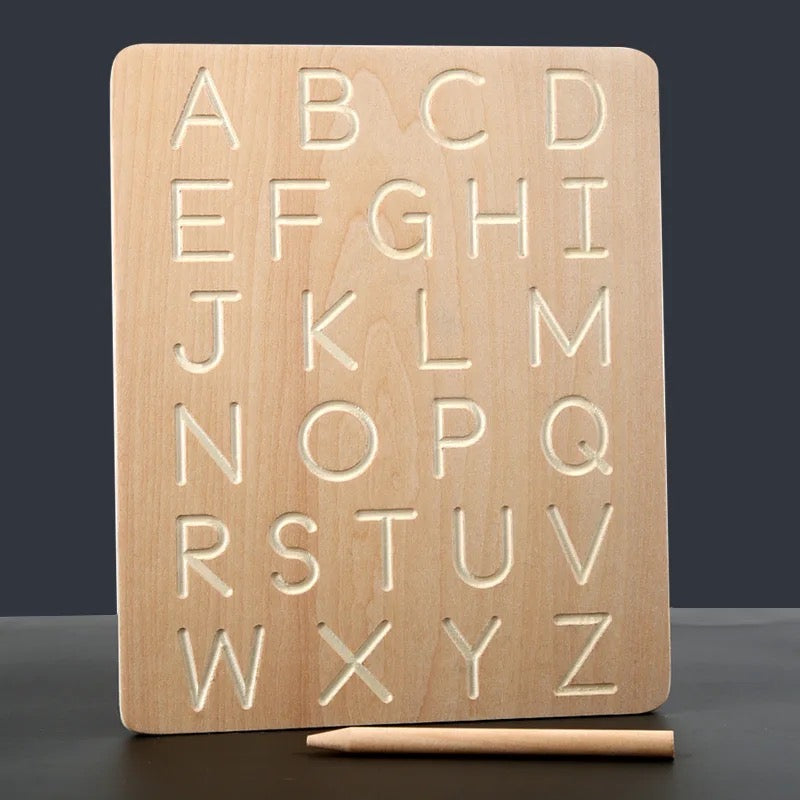Montessori Wooden Alphabet & Number Tracing Board with Pen - Ages 3+