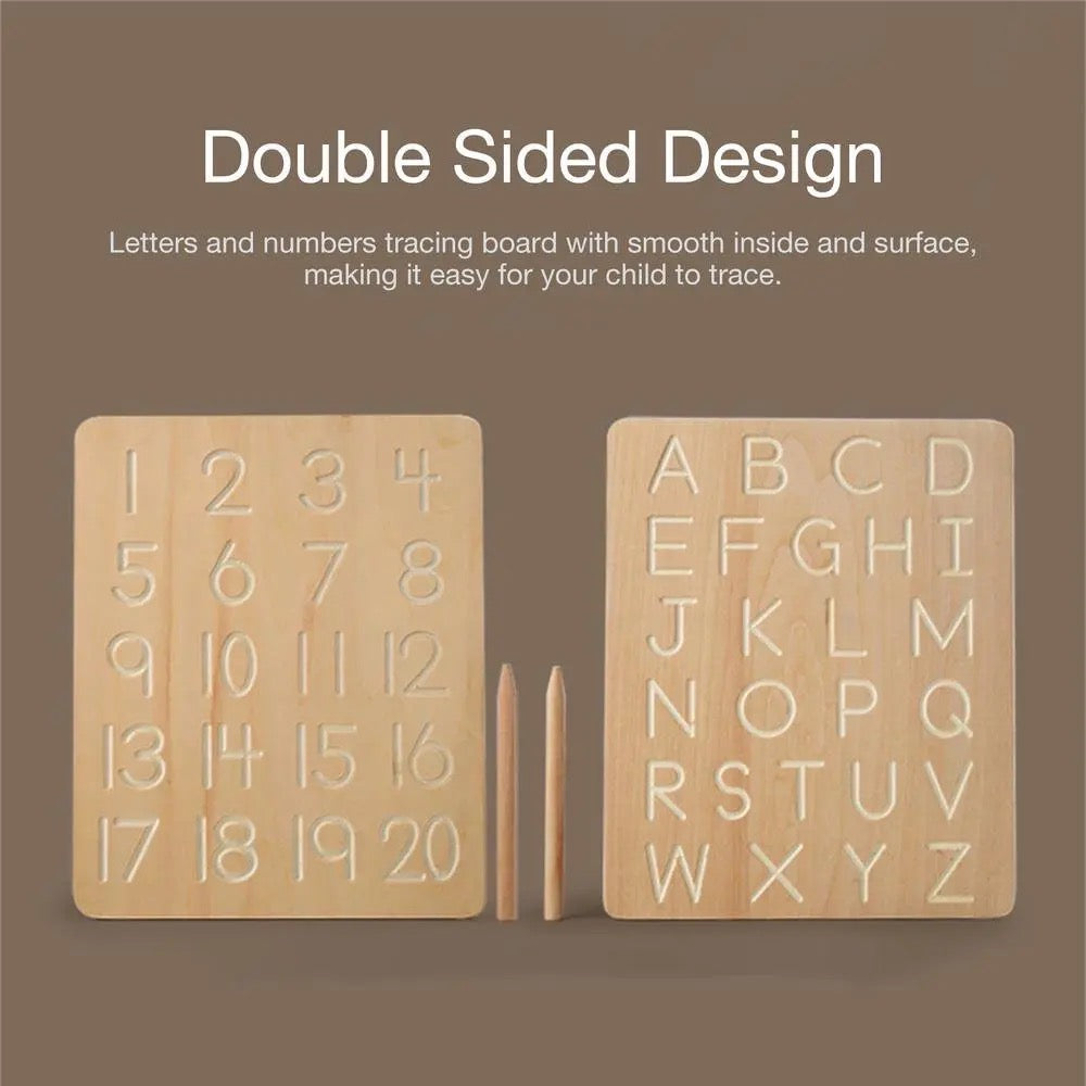 Montessori Wooden Alphabet & Number Tracing Board with Pen - Ages 3+