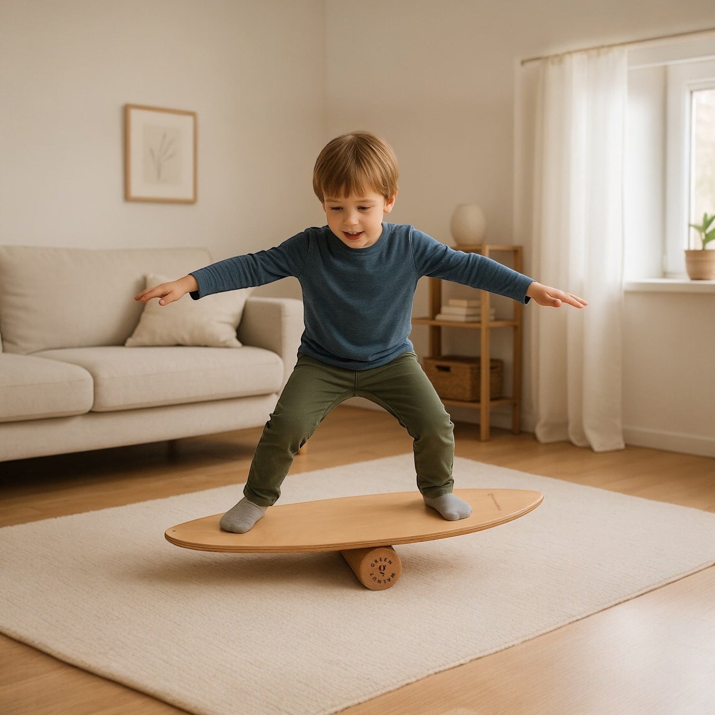 Wooden Balance Board - Surf-Style Balance Trainer with Cork Roller - Ages 5+