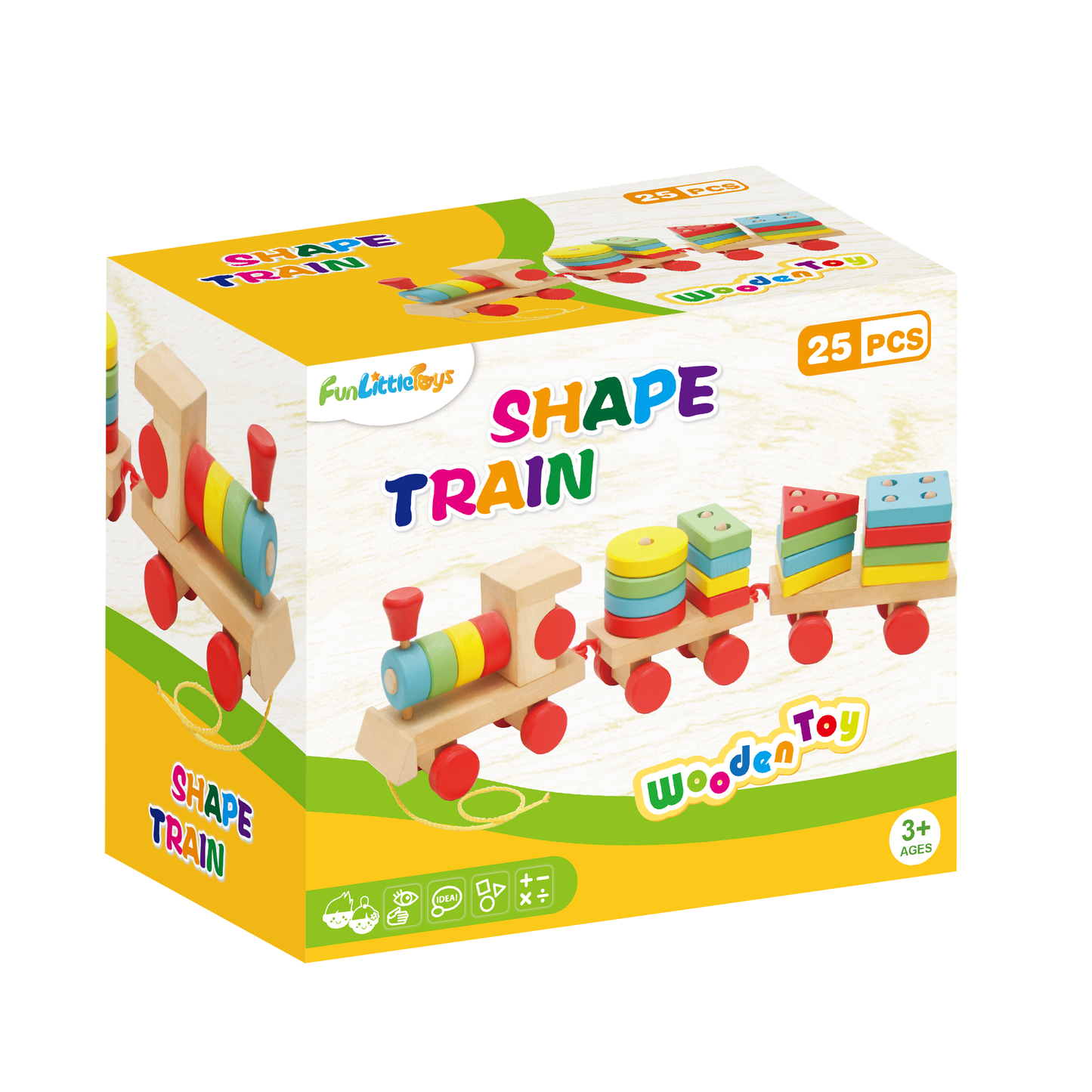 Wooden Train Shape Sorter and Stacking Toy 25 Pcs 15.5 Inch