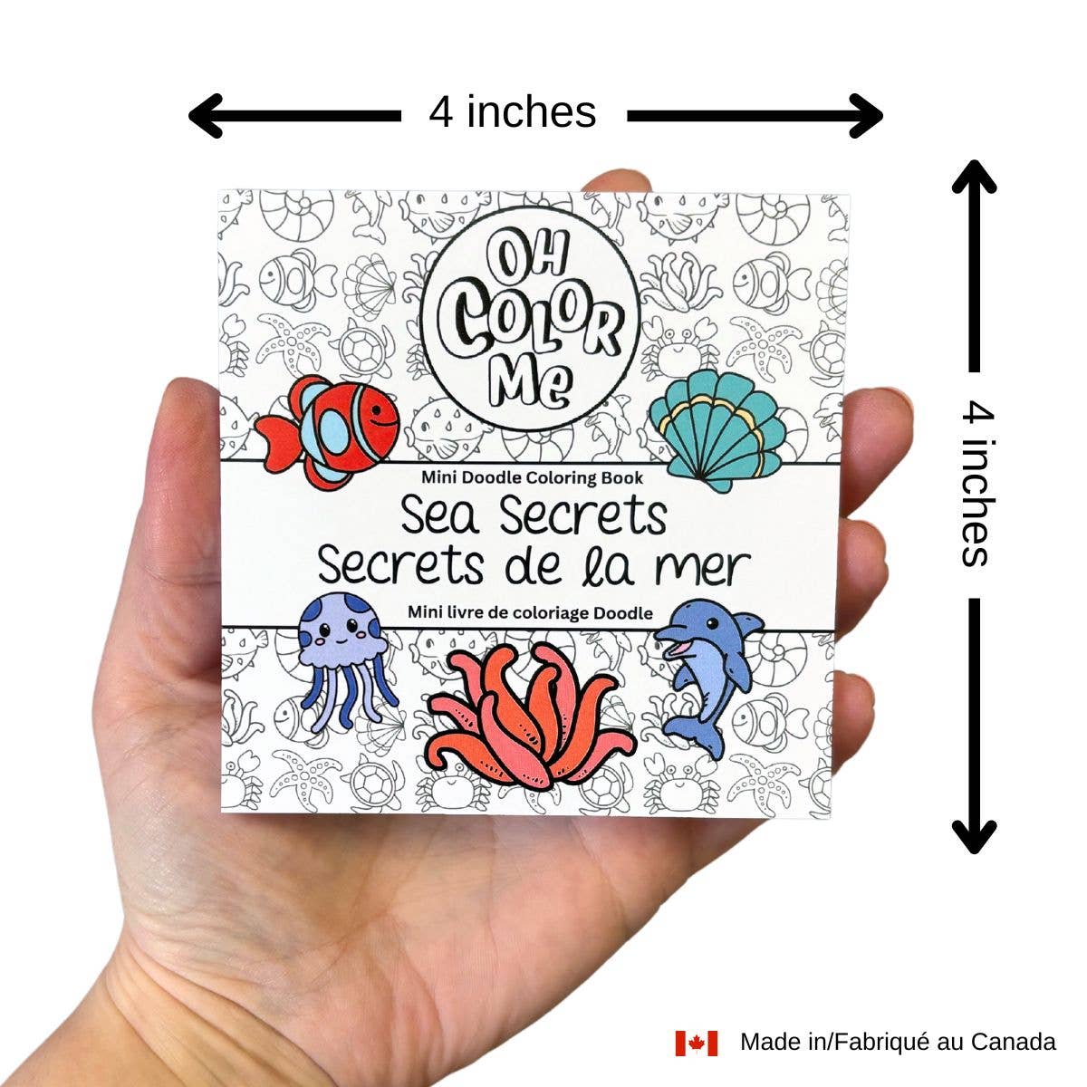 Oh Color Me - Mini Coloring Book Sea Secrets, 4"x4", Small Gifts - Canadian Brand