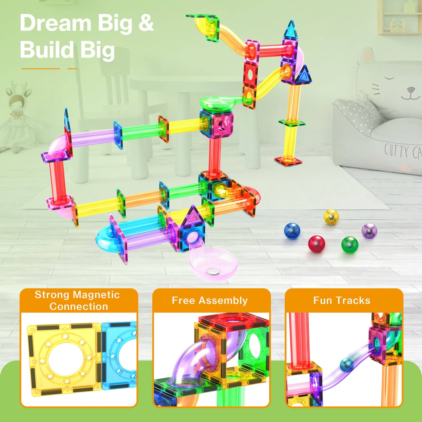 PicassoTiles - PicassoTiles Magnetic Marble Run Set: 70-Piece Set