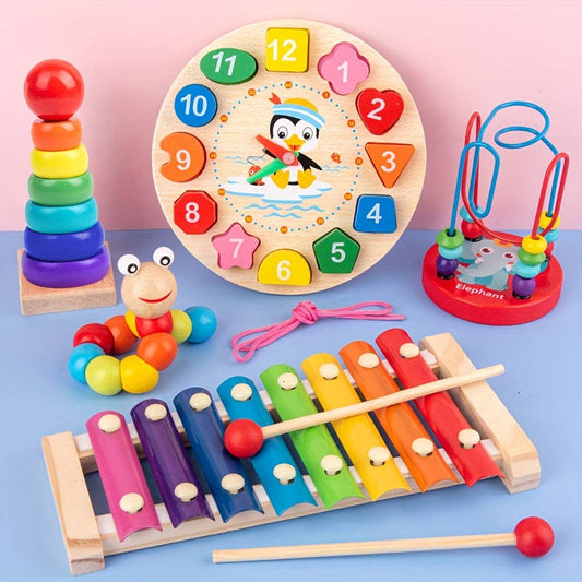 Montessori Wooden Educational Caterpillar Piano Set Kids Toy Assorted