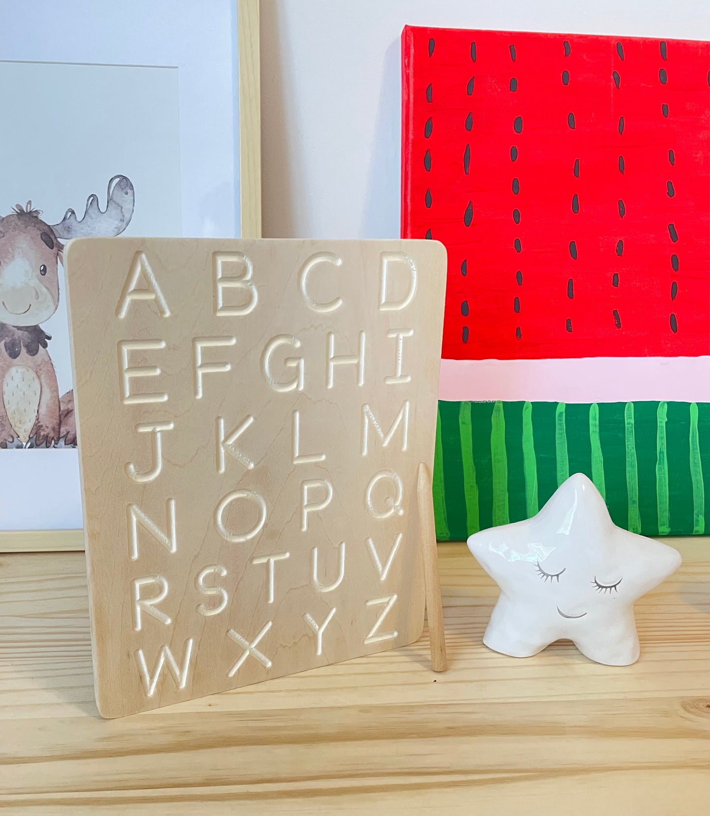 Montessori Wooden Alphabet & Number Tracing Board with Pen - Ages 3+